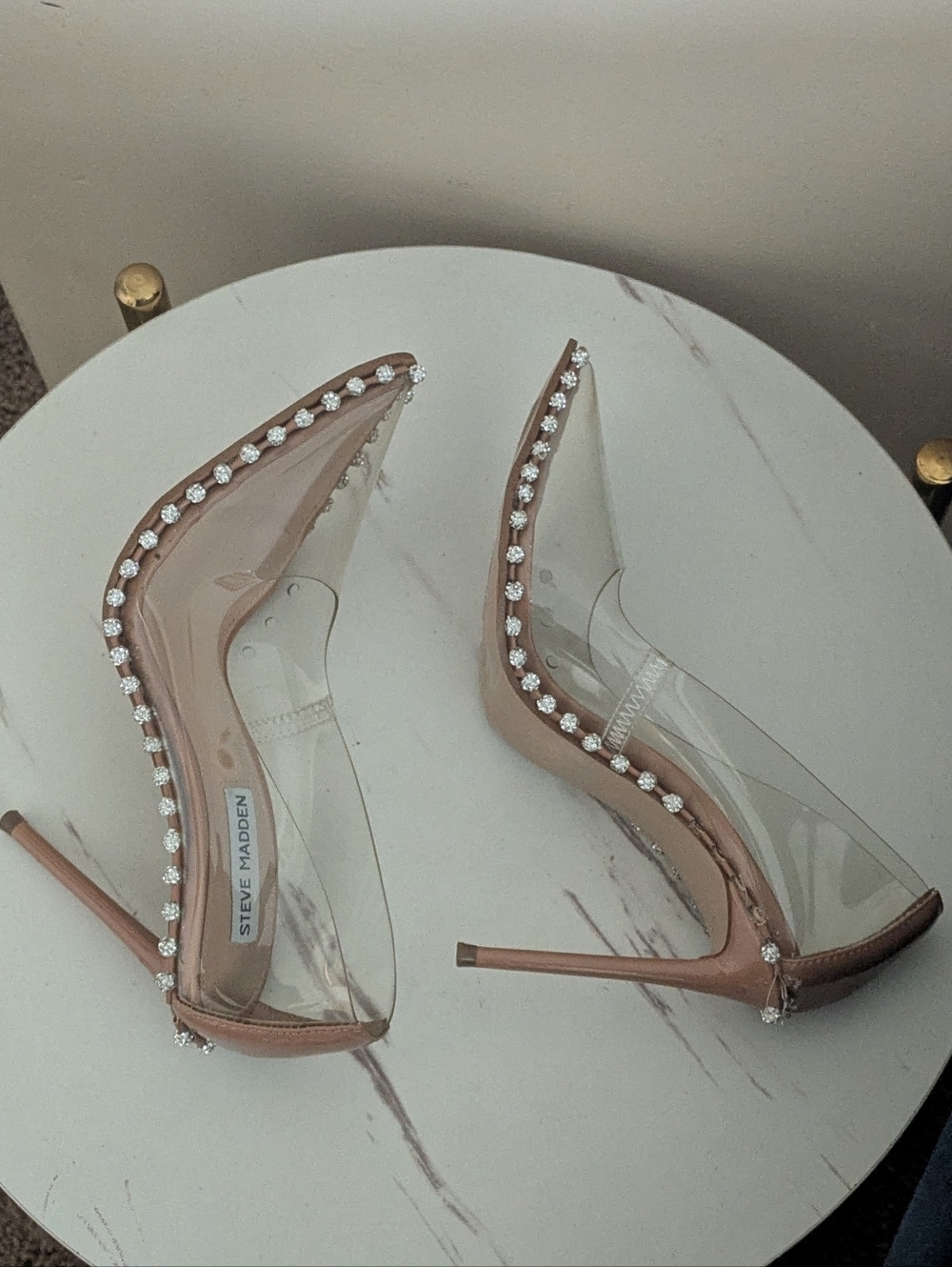 Steve Madden Nude Clear Pointed Toe Pumps with Crystal Trim - Picture 7 of 14